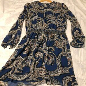 WHBM Dress Women's Blue Floral Paisley Smocked Waist Mini